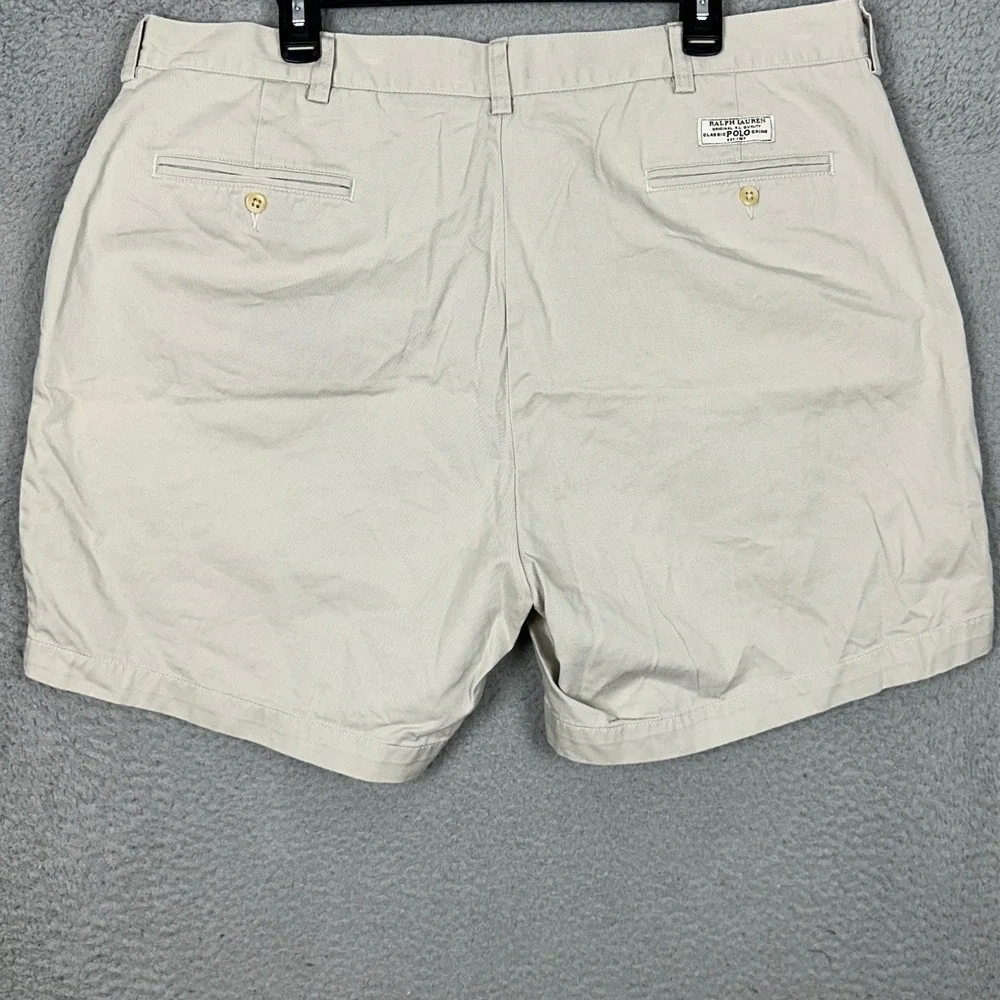 Polo Ralph Lauren Khaki Shorts Mens 42 Andrew Short Tan Pleated Chino Casual EUC